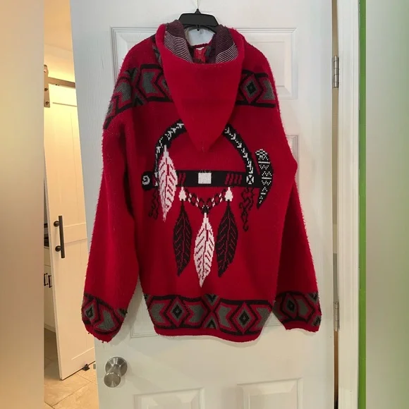 vintage Tejidos Ruminahui red wool full-zip hooded sweater - XL - Picture 2 of 4